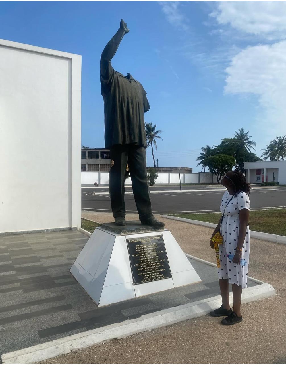 At the Dr. Kwame Nkrumah Memorial Park in Accra, I stand before the statue of Ghana’s first president during TheMuseumsLab African residency. 