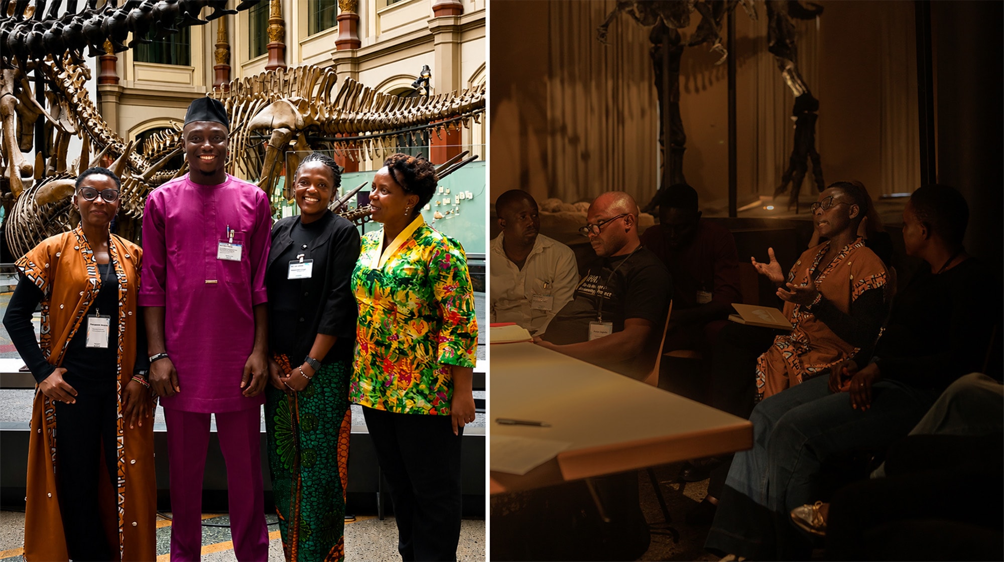 Left: With TheMuseumsLab alumni and facilitators, including Solomon Nkwagu from Nigeria, and Millicent Achieng and Muthoni Thang’wá from Kenya. Right: During a session led by Solomon on community-based approaches to museum practice
