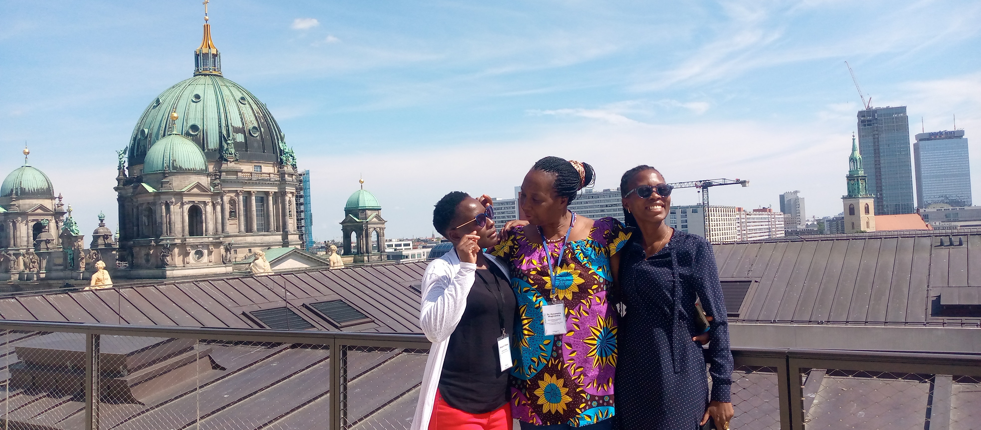 Taking in the views from atop the Humboldt Forum with Assumpta Muginareza, a member of the MLAB Academic Committee and Kisa Kasifa, a fellow from Uganda (right